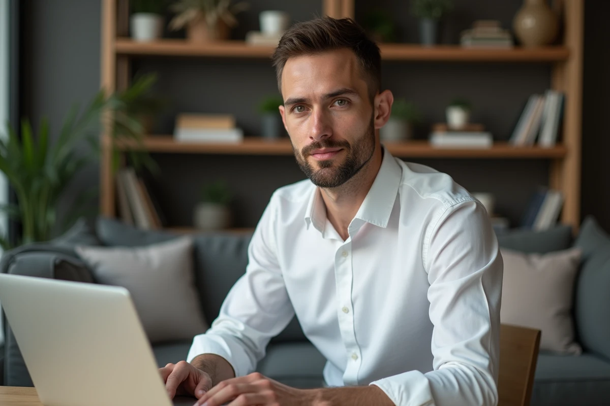 Homme concentré travaillant à son bureau moderne