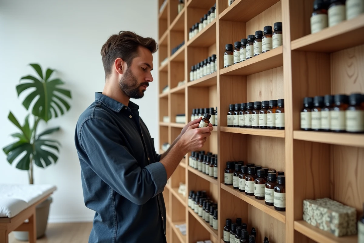 Naturopathe professionnel examinant des remèdes naturels dans sa pratique de médecine intégrative